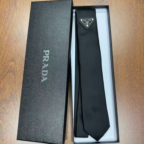 Prada Black Tie Sleek Design Signature Logo - Picture 1 of 3
